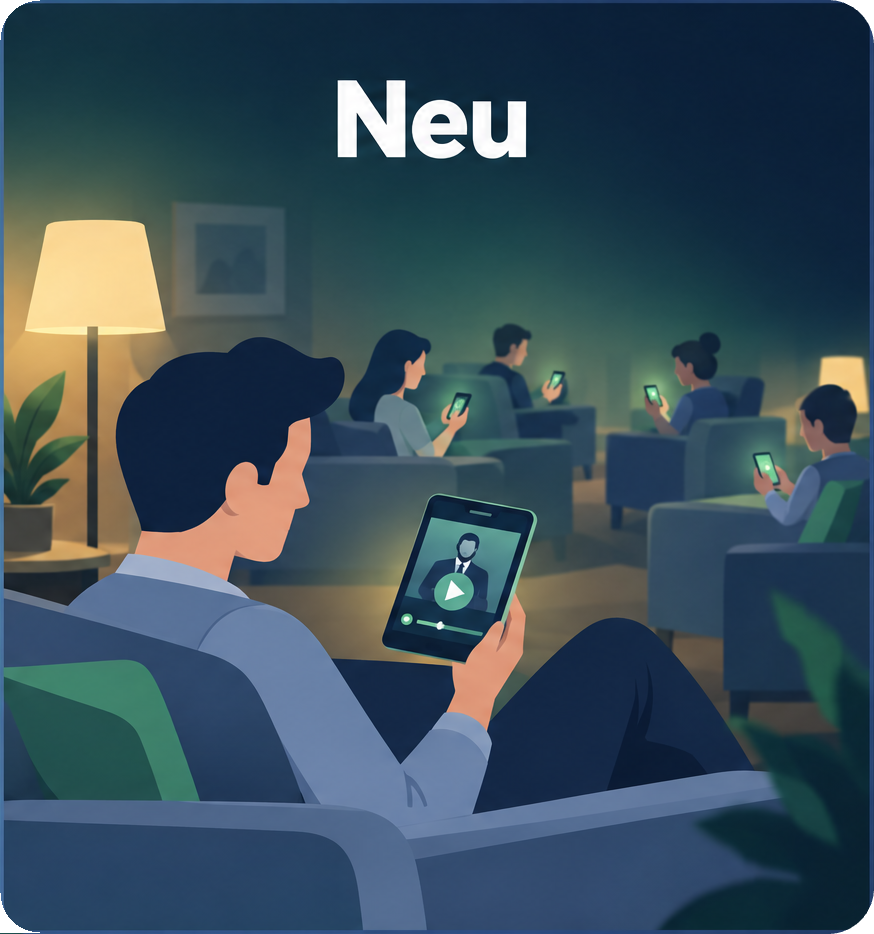 Neu: Ein Team sieht in einer Videokonferenz zu, wie ein Erklärvideo abgespielt wird